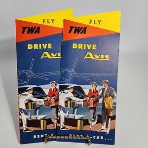 Vintage 1950s TWA & Avis Travel Brochure With Car Rental Listings & Air Travel D